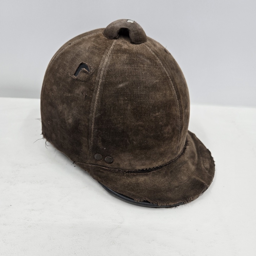 Vintage Equestrian Riding Hat Brown Velvet Unbranded Size 7 3/8 For Display Only